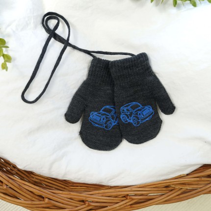 Grafitowe RĘKAWICZKI ciepłe 1P na sznurku auto r. 110-116