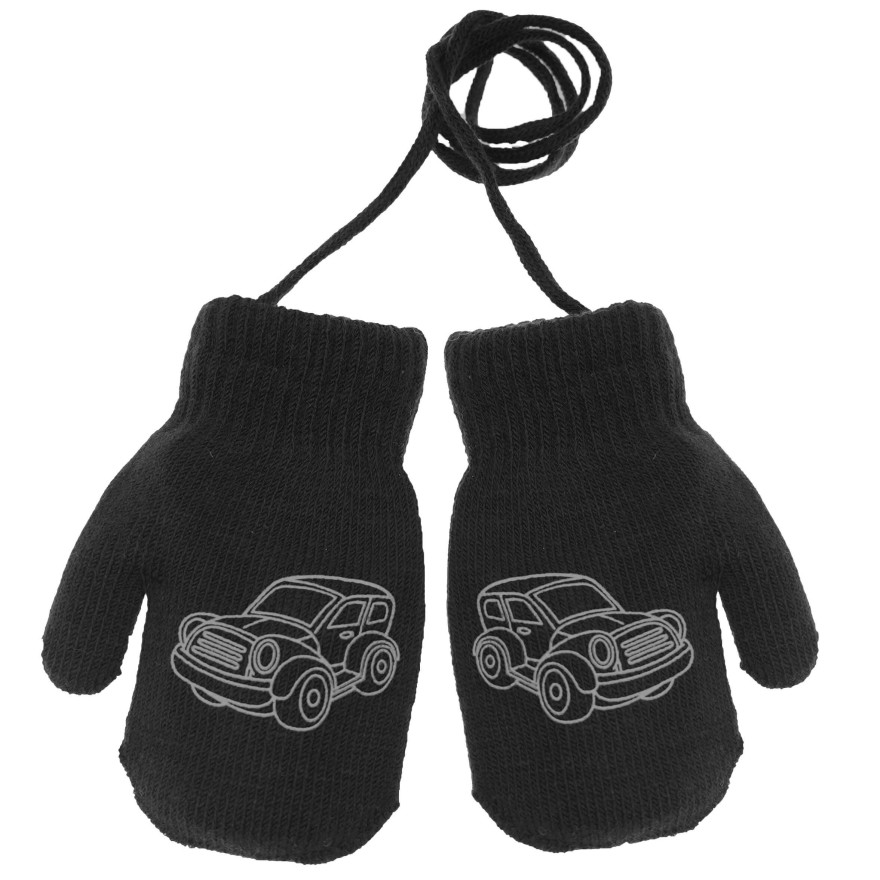 Czarne RĘKAWICZKI ciepłe 1P na sznurku auto r. 110-116