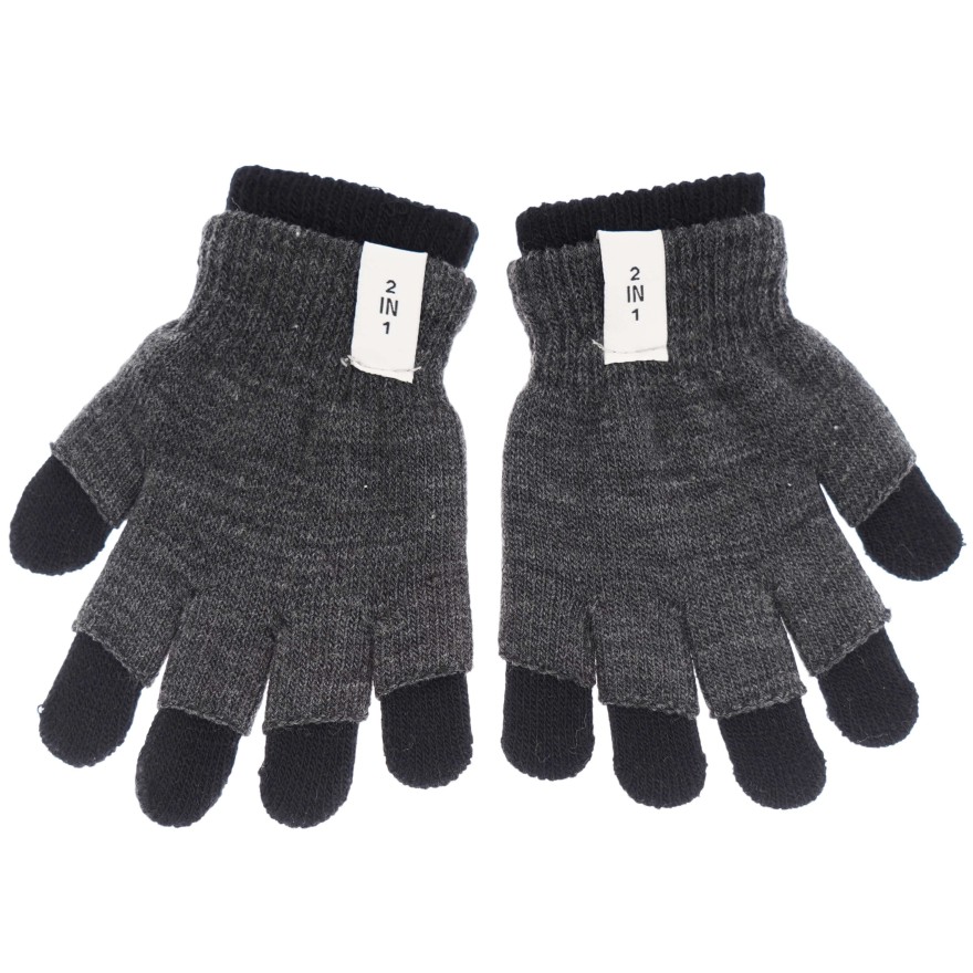 Grafitowo- czarne rękawiczki chłopięce 2w1 podwójne 5P 122-170