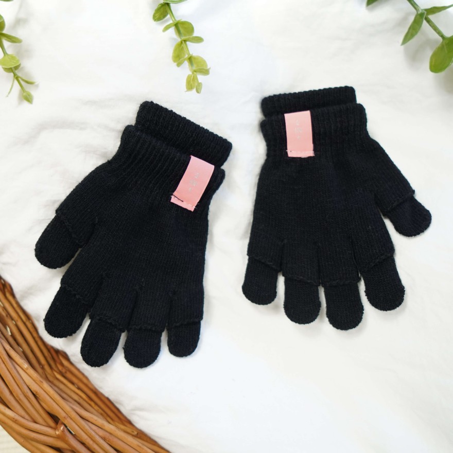 Czarne rękawiczki dziweczęce 2w1 podwójne 5P 122-170