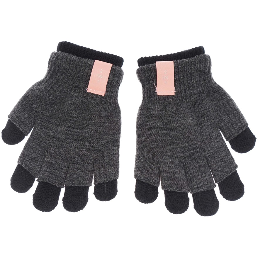 Grfitowo- czarne rękawiczki dziweczęce 2w1 podwójne 5P 122-170