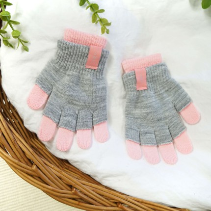 Szaro- różowe rękawiczki dziweczęce 2w1 podwójne 5P 122-170