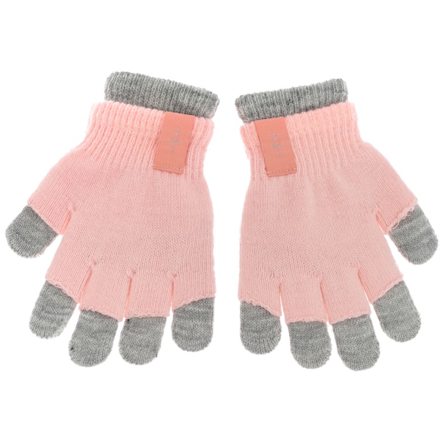 Różowo-szare rękawiczki dziweczęce 2w1 podwójne 5P 122-170