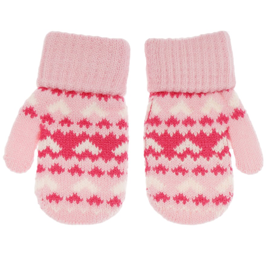 Różowe RĘKAWICZKI 1P ciepłe podwijane amarantowe serca 15cm r. 116-122 wzór 011