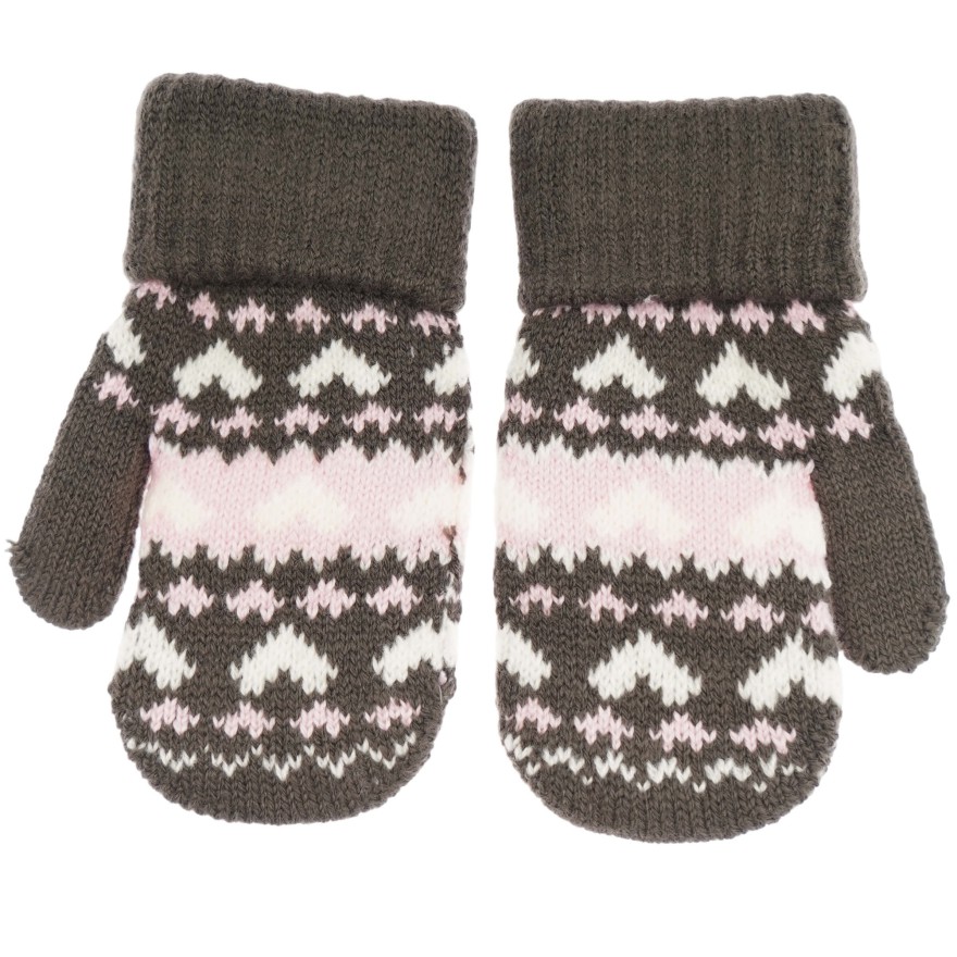 Grafitowe RĘKAWICZKI 1P ciepłe podwijane białe serca 15cm r. 116-122 wzór 013