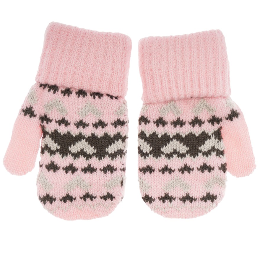 Różowe RĘKAWICZKI 1P ciepłe podwijane szare serca 15cm r. 116-122 wzór 015