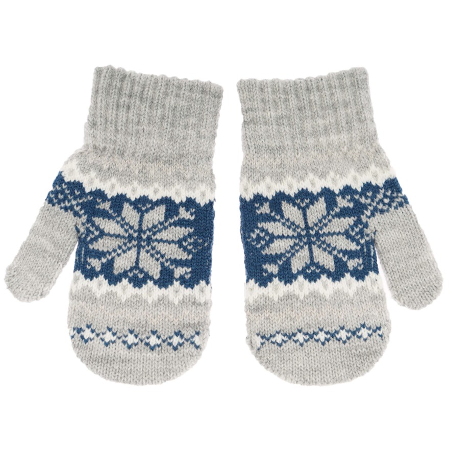 Szare RĘKAWICZKI 1P ciepłe śnieżka na granacie 15cm r. 116-122 wzór 017