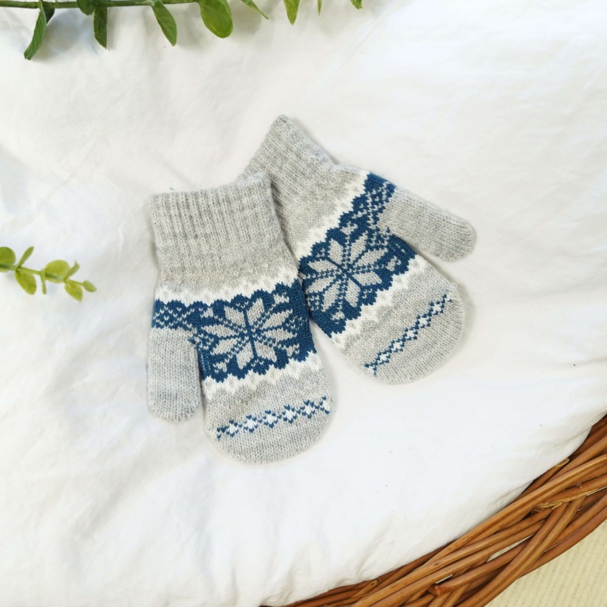 Szare RĘKAWICZKI 1P ciepłe śnieżka na granacie 15cm r. 116-122 wzór 017