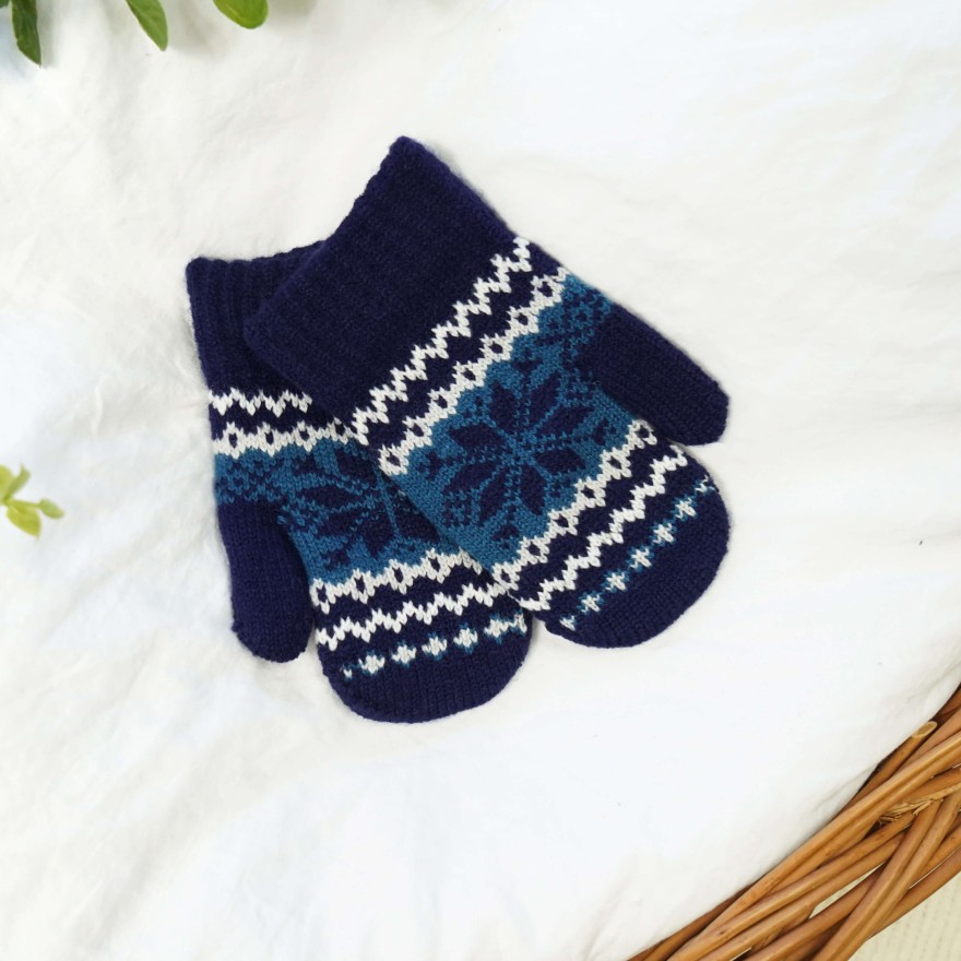 Granatowe RĘKAWICZKI 1P ciepłe śnieżka 15cm r. 116-122 wzór 018