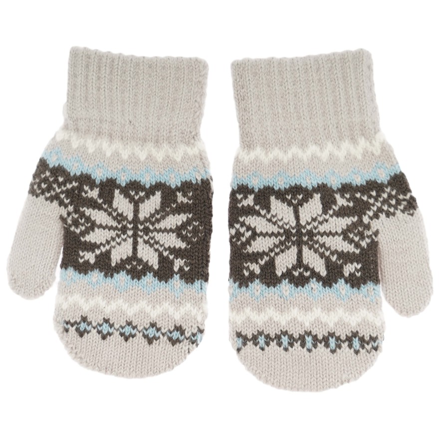 Szare RĘKAWICZKI 1P ciepłe śnieżka z błękitnym 15cm r. 116-122 wzór 019