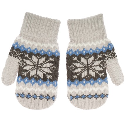 Szare RĘKAWICZKI 1P ciepłe śnieżka z niebieskim 15cm r. 116-122 wzór 020