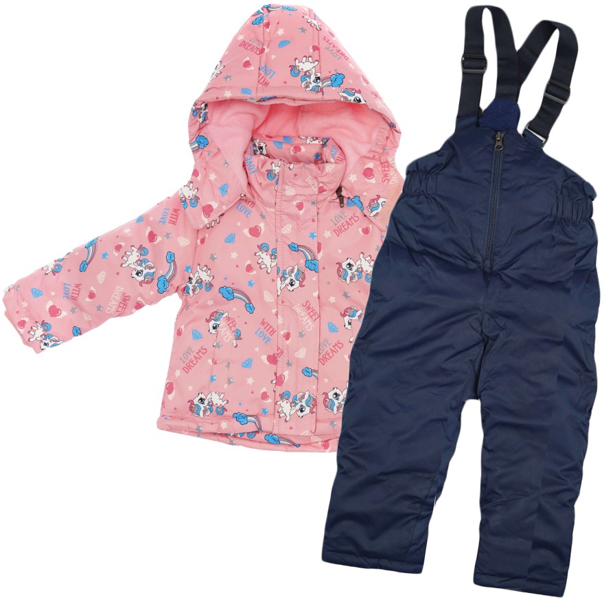 ZIMOWY KOMBINEZON dwuczęściowy PUDROWY RÓŻ w kucyki sweet kurtka + spodnie