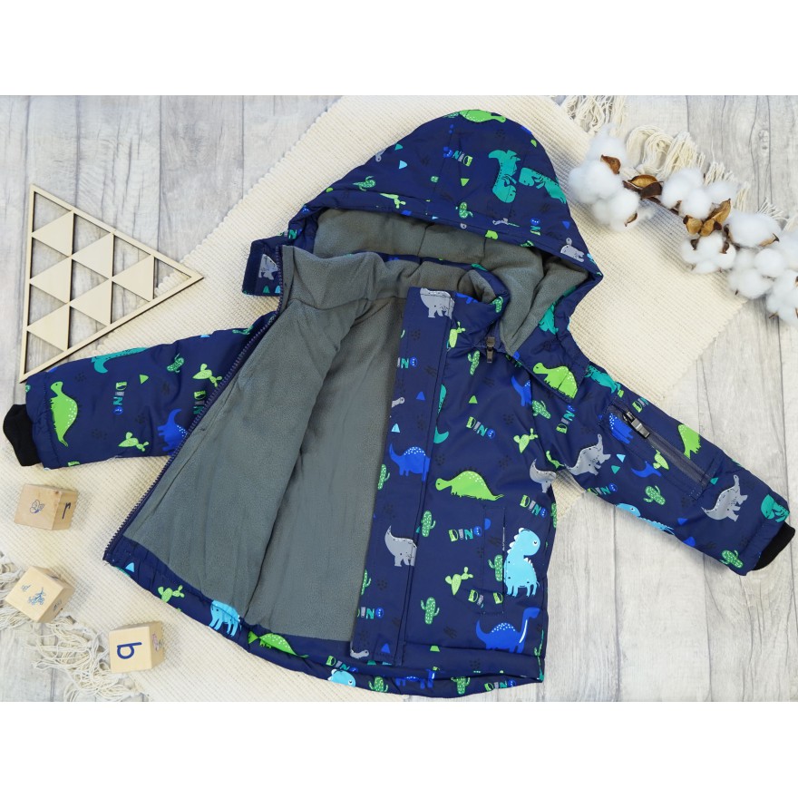 ZIMOWY KOMBINEZON dwuczęściowy GRANATOWY w dino i kaktusy kurtka + spodnie