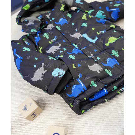 ZIMOWY KOMBINEZON dwuczęściowy CZARNY w dino i kaktusy kurtka + spodnie