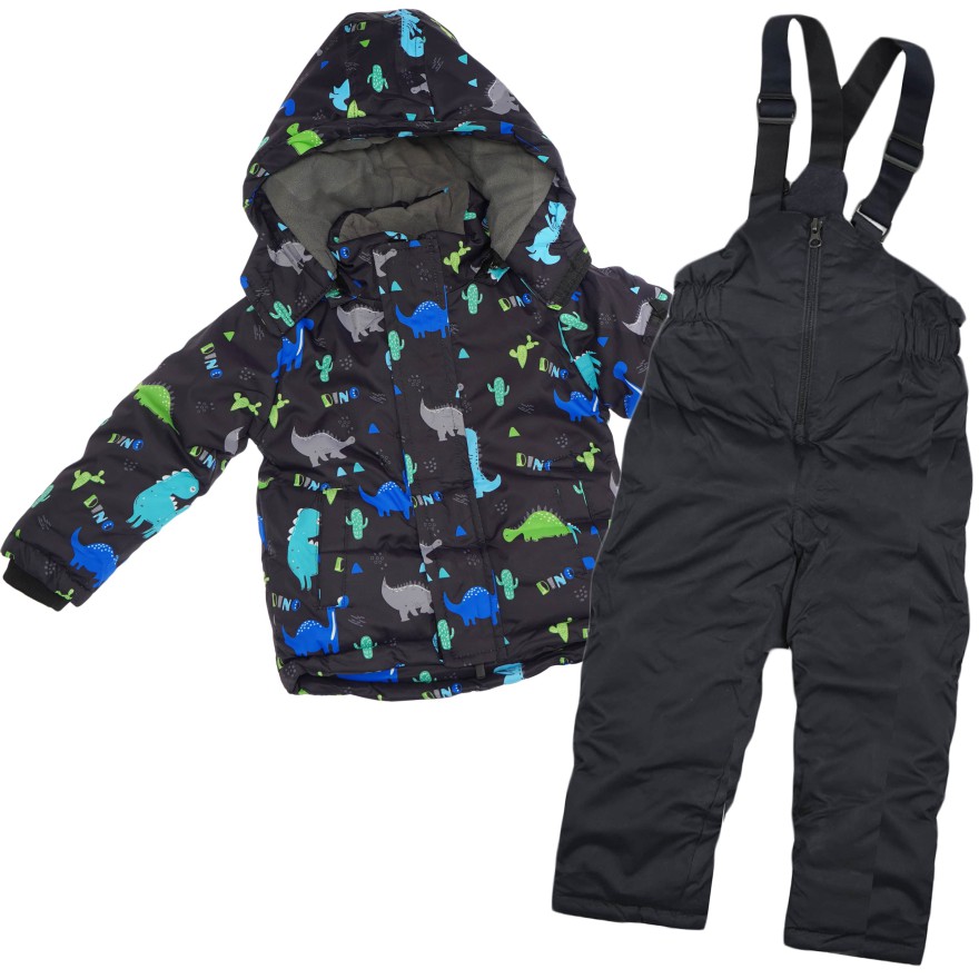 ZIMOWY KOMBINEZON dwuczęściowy CZARNY w dino i kaktusy kurtka + spodnie