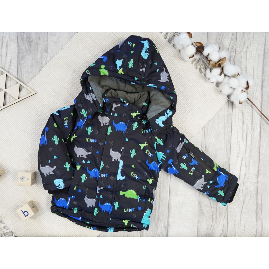 ZIMOWY KOMBINEZON dwuczęściowy CZARNY w dino i kaktusy kurtka + spodnie