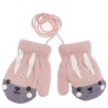 RĘKAWICZKI ciepłe 1P na sznurku pudrowy róż z szarym KRÓLIK r. 56-122