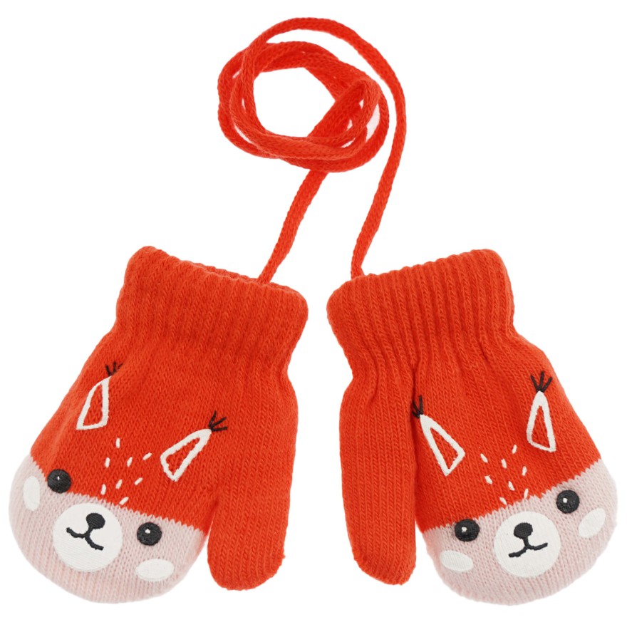 RĘKAWICZKI ciepłe 1P na sznurku pomarańczowe z różem LISEK r. 56-122