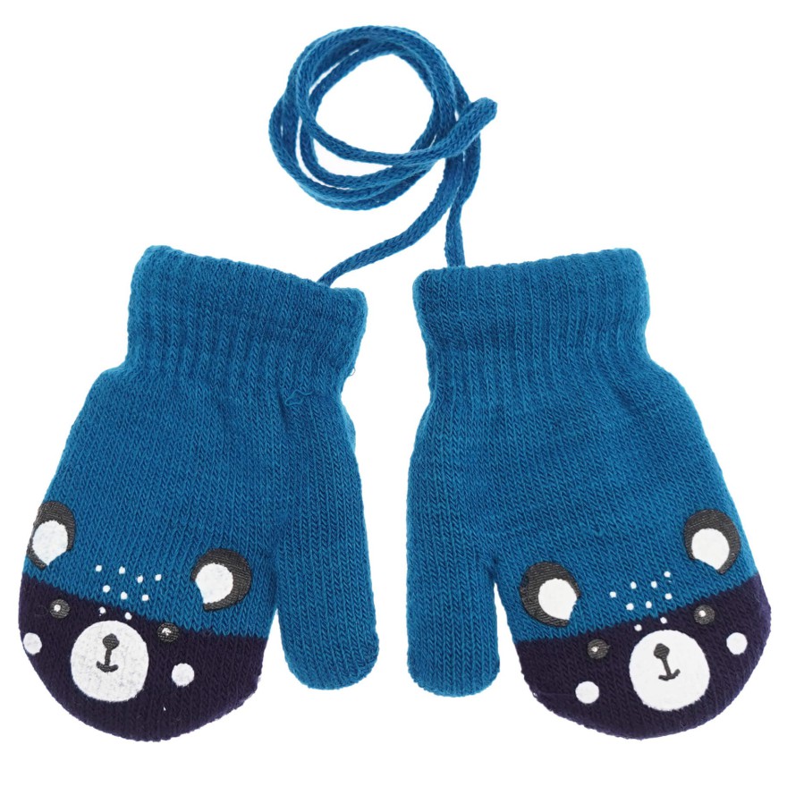 RĘKAWICZKI ciepłe 1P na sznurku morski z granatem MISIO r. 98-116