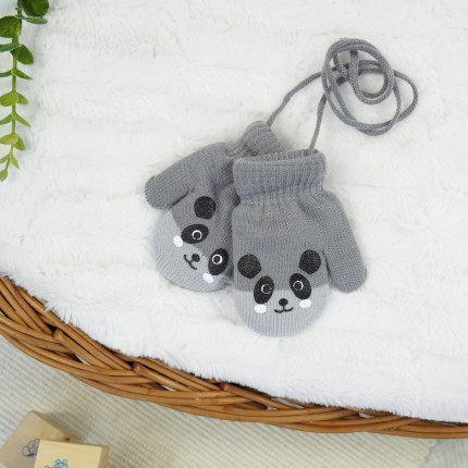 RĘKAWICZKI ciepłe 1P na sznurku szare PANDA r. 98-116