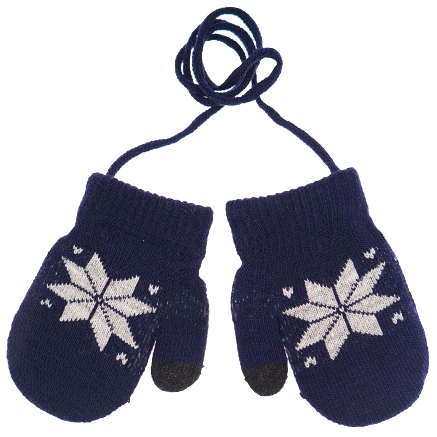 Granatowe RĘKAWICZKI ciepłe 1P sznurek dotyk motyw norweski r. 56-116