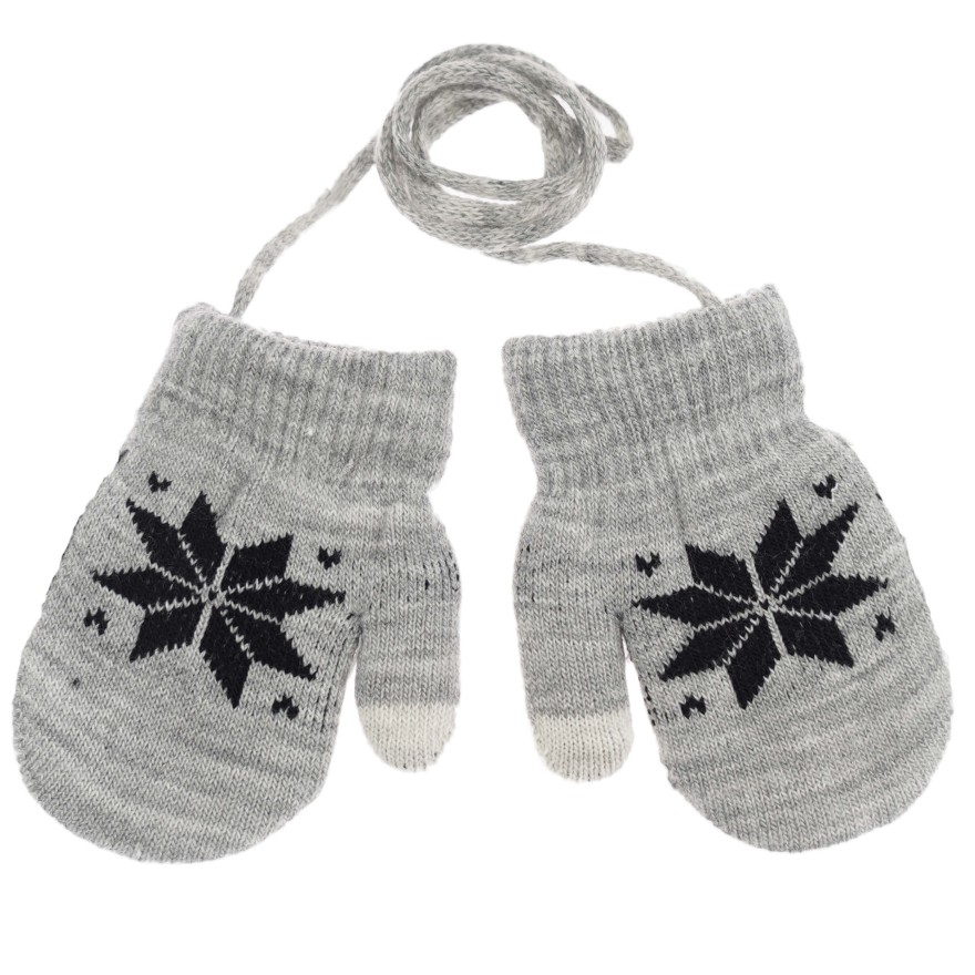 Szare RĘKAWICZKI ciepłe 1P sznurek dotyk motyw norweski r. 56-116