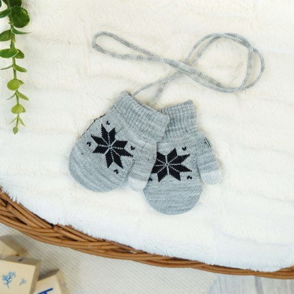 Szare RĘKAWICZKI ciepłe 1P sznurek dotyk motyw norweski r. 56-116