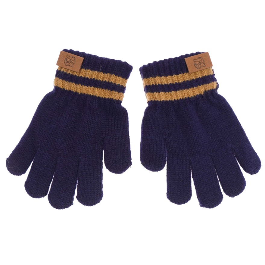 Granatowe RĘKAWICZKI 5-palczaste gładkie naszywka krokodyl r.110-116