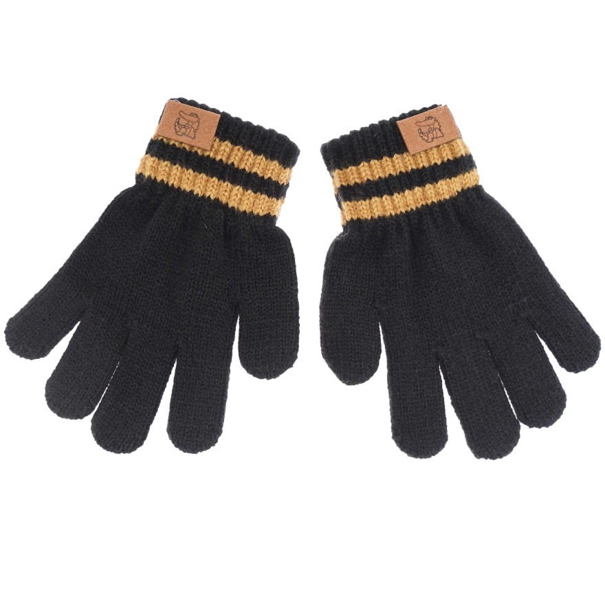 Czarne RĘKAWICZKI 5-palczaste gładkie naszywka krokodyl  r.110-116