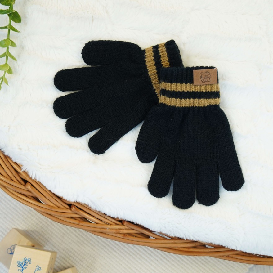 Czarne RĘKAWICZKI 5-palczaste gładkie naszywka krokodyl  r.110-116