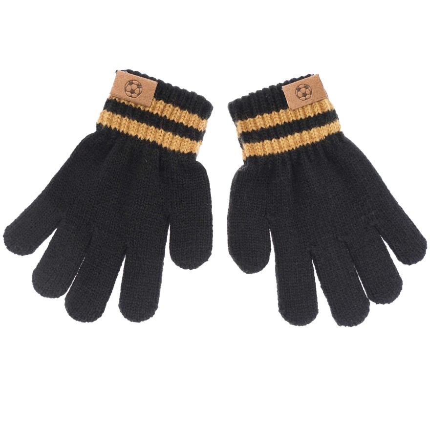 Czarne RĘKAWICZKI 5-palczaste gładkie naszywka z piłką r.122-134