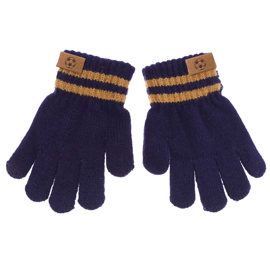 Granatowe RĘKAWICZKI 5-palczaste gładkie naszywka z piłką r.122-134