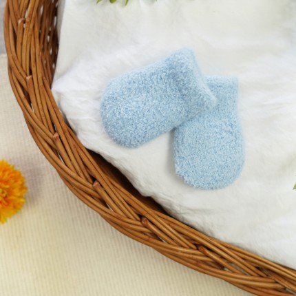 Niebieskie RĘKAWICZKI ŁAPKI OCIEPLANE na futerku 10cm