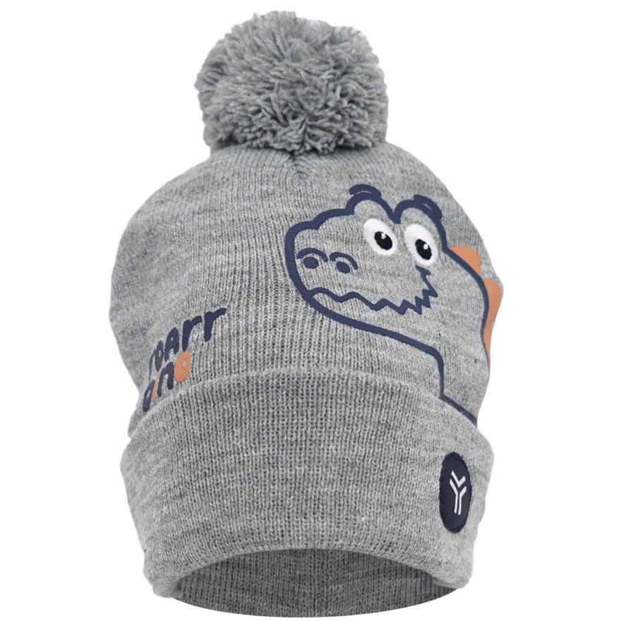 Szara CZAPKA dziecięca zimowa z pomponem DINO