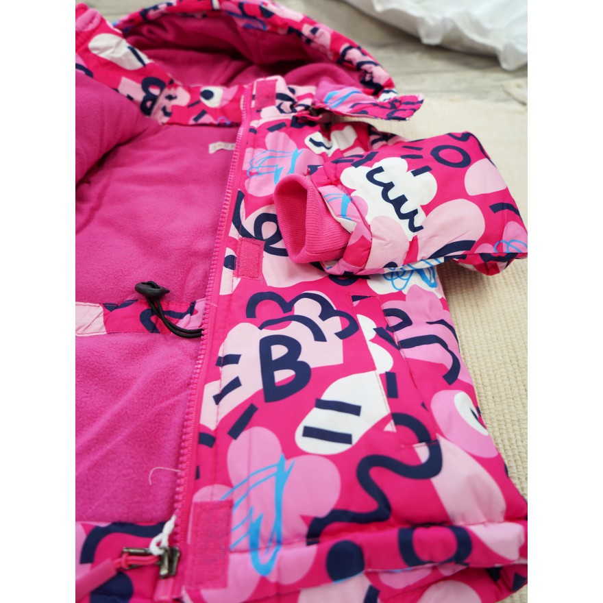 ZIMOWY KOMBINEZON dwuczęściowy AMARANTOWY w serca i wzory kurtka + spodnie