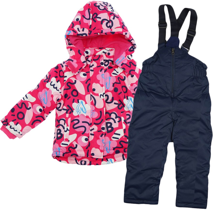 ZIMOWY KOMBINEZON dwuczęściowy AMARANTOWY w serca i wzory kurtka + spodnie