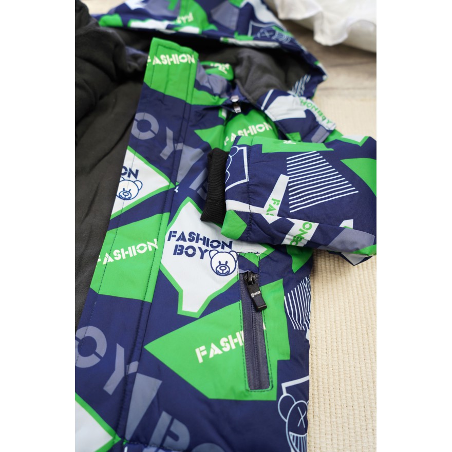 ZIMOWY KOMBINEZON dwuczęściowy granatowy z zielonym fashion boy kurtka + spodnie