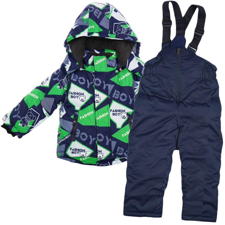 ZIMOWY KOMBINEZON dwuczęściowy granatowy z zielonym fashion boy kurtka + spodnie