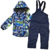 ZIMOWY KOMBINEZON dwuczęściowy dinozaury komiks kurtka z niebieskim i granatowe spodnie