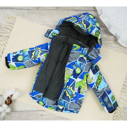 ZIMOWY KOMBINEZON dwuczęściowy dinozaury komiks kurtka z bekitnym i czarne spodnie