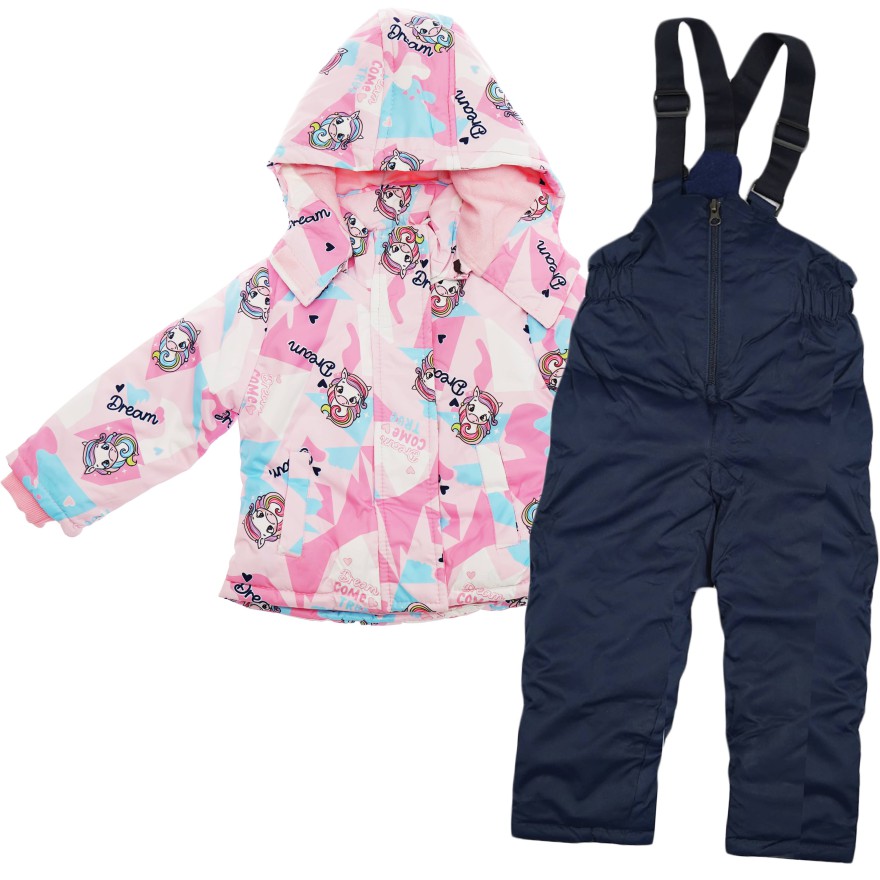 ZIMOWY KOMBINEZON dwuczęściowy PUDROWY RÓŻ w jednorożce dream kurtka + spodnie