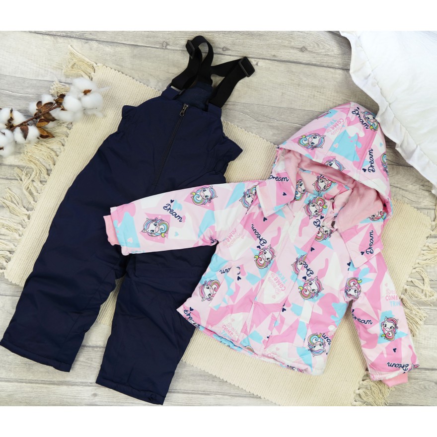 ZIMOWY KOMBINEZON dwuczęściowy PUDROWY RÓŻ w jednorożce dream kurtka + spodnie