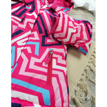 ZIMOWY KOMBINEZON dwuczęściowy amarant w linie z błekitem kurtka + spodnie