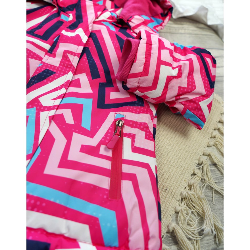 ZIMOWY KOMBINEZON dwuczęściowy amarant w linie z błekitem kurtka + spodnie