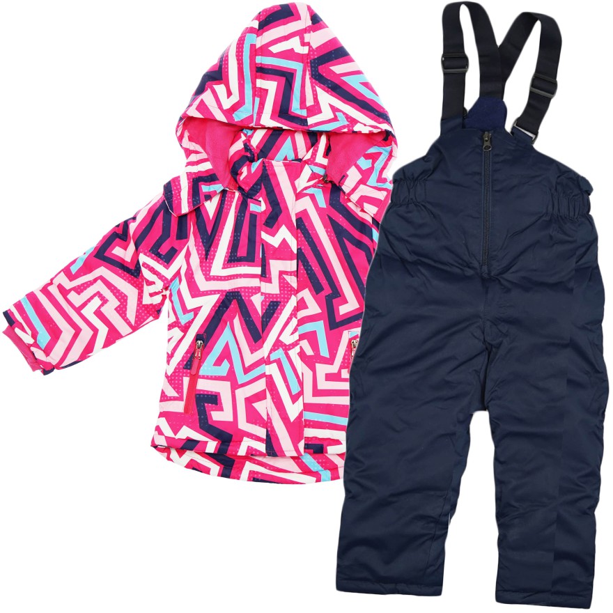 ZIMOWY KOMBINEZON dwuczęściowy amarant w linie z błekitem kurtka + spodnie