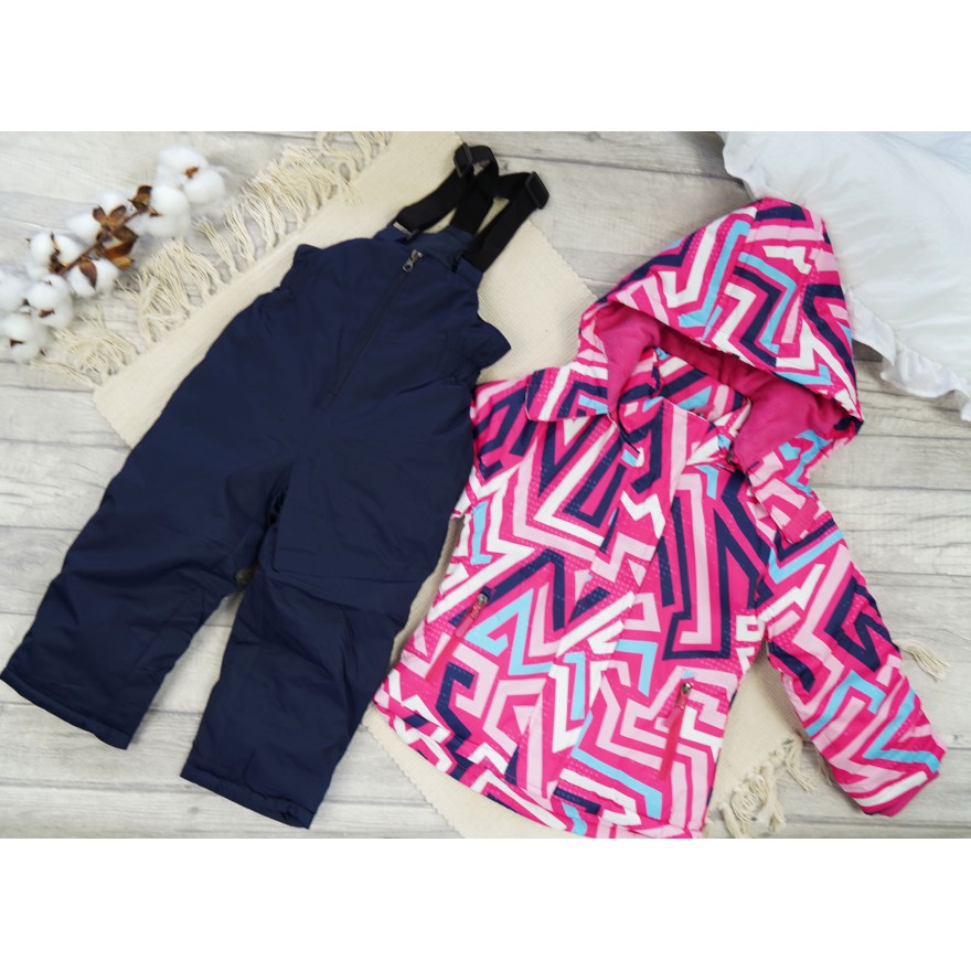 ZIMOWY KOMBINEZON dwuczęściowy amarant w linie z błekitem kurtka + spodnie