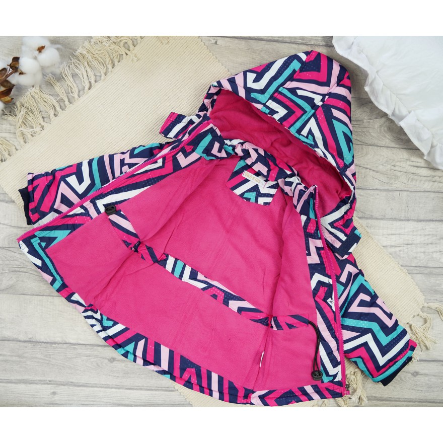 ZIMOWY KOMBINEZON dwuczęściowy granat w linie z turkusem kurtka + spodnie