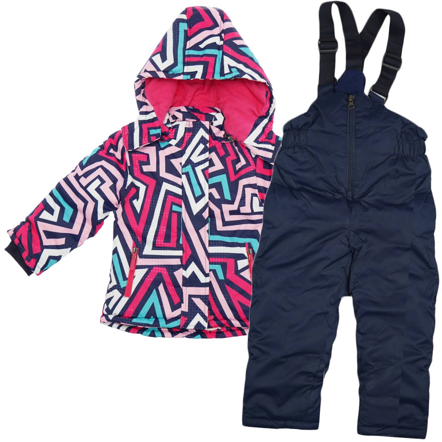 ZIMOWY KOMBINEZON dwuczęściowy granat w linie z turkusem kurtka + spodnie