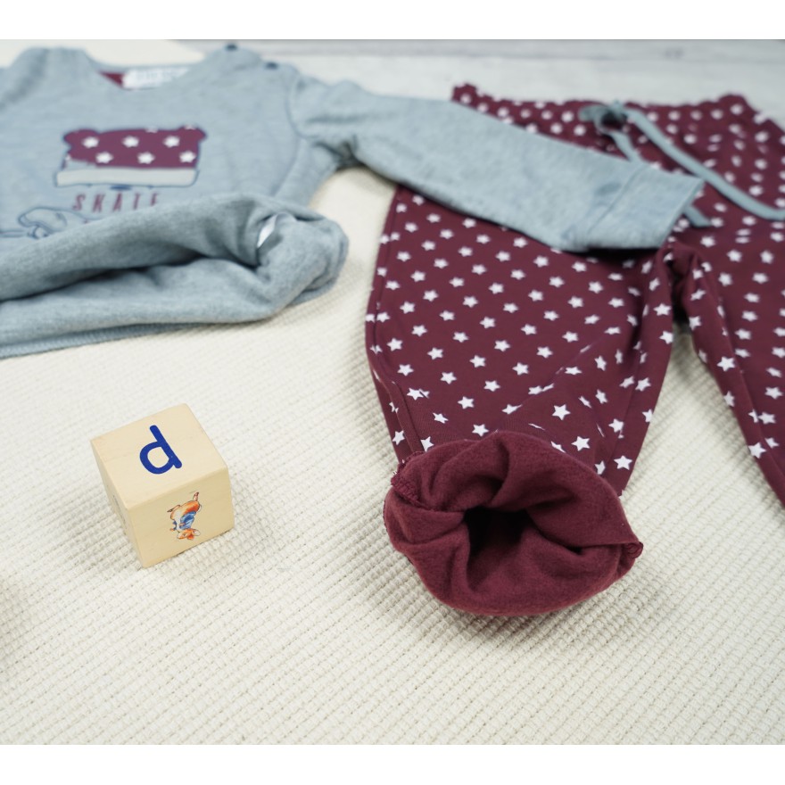 PIŻAMA dziecięca ciepła na meszku szara MIŚ SKATE gwiazdki długi rękaw