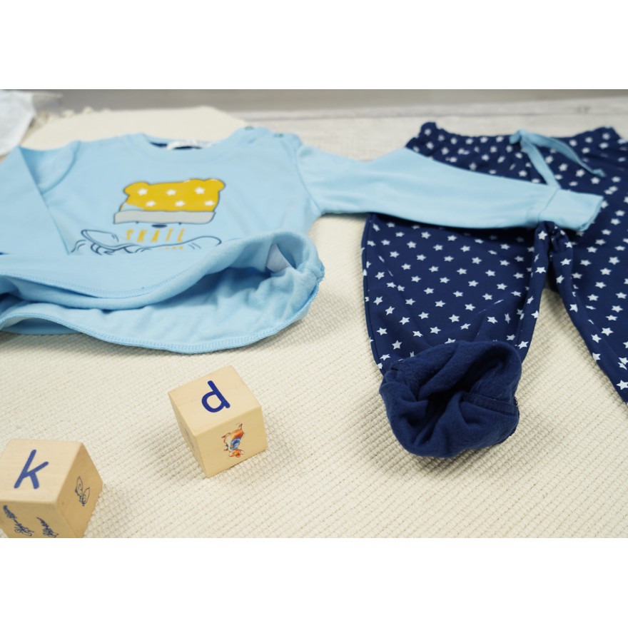 PIŻAMA dziecięca ciepła na meszku błekitna MIŚ SKATE gwiazdki długi rękaw